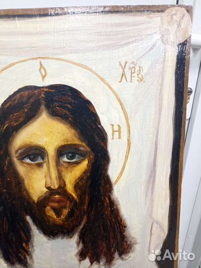 Икона старинная (Спас не рукотворный) 52 см
