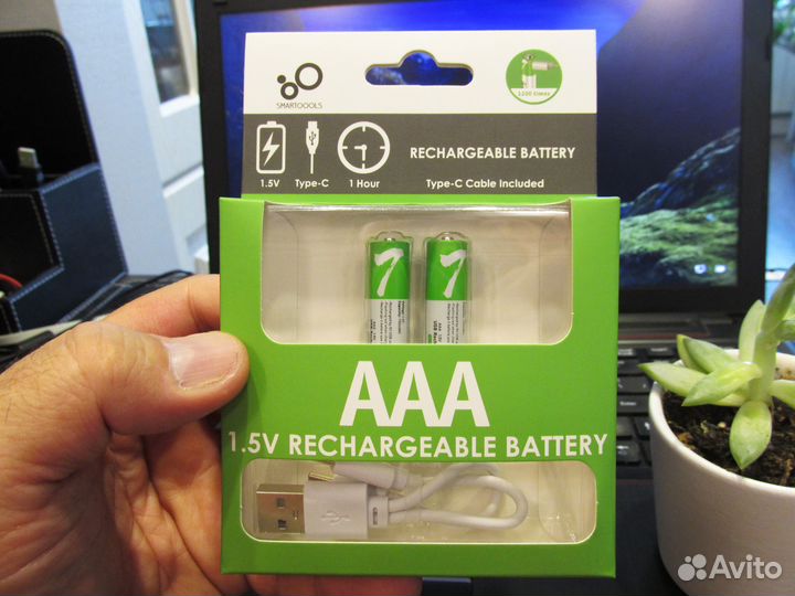 Батарейки-аккумуляторы ааа 2шт, зарядка Type-C USB