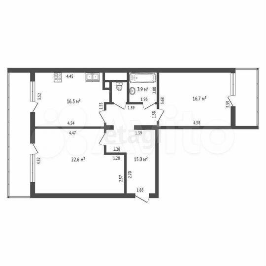 2-к. квартира, 86 м², 2/10 эт.