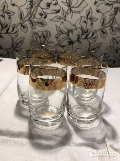 Рюмки с золотыми ободками Bohemia Чехословакия