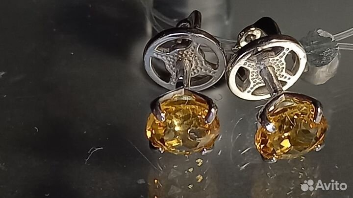 Серебряные пусеты натуральный цитрин