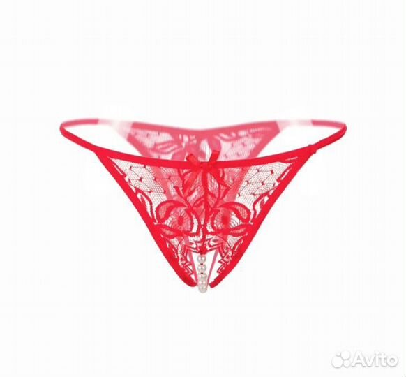 Трусики открытые с бусинами (черный, красный)