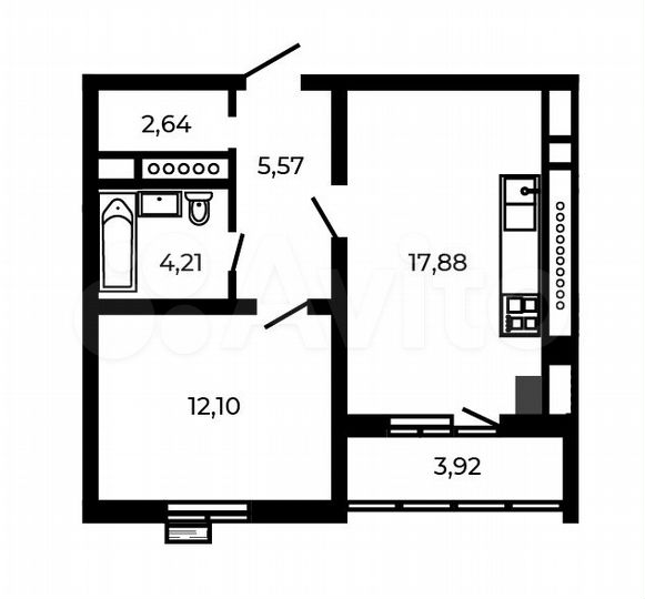 1-к. квартира, 44,4 м², 2/5 эт.