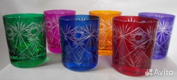 Набор разноцветных стаканов, двухслойное стекло