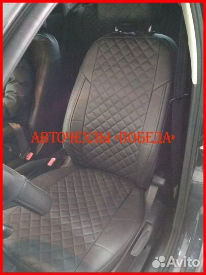 Чехлы Mitsubishi L200 из экокожи чёрные Ромб