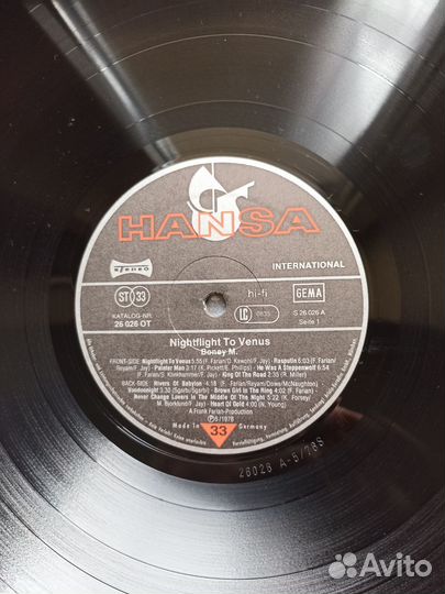 Пластинка Boney M. Night light to Venus