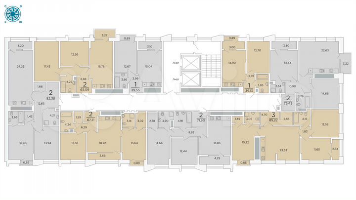2-к. квартира, 65,1 м², 11/19 эт.
