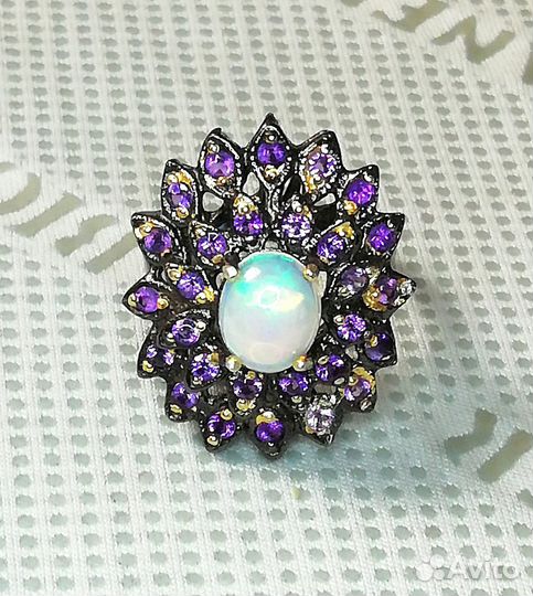 Кольцо серебро опал, аметист разм.17,0 К181