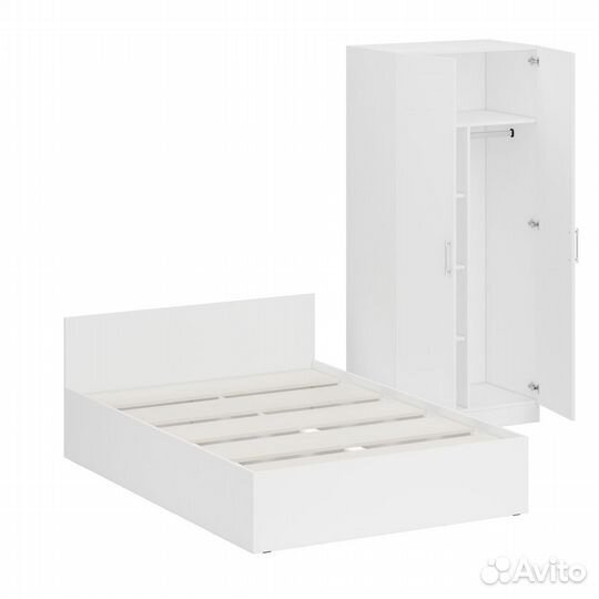 Кровать белая двуспальная 1400 со шкафом для одежды 2-х створчатым Стандарт, цвет белый, спальное ме