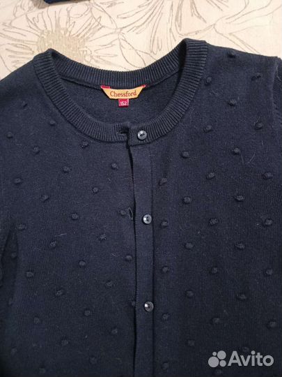 Синий школьный кардиган р.152
