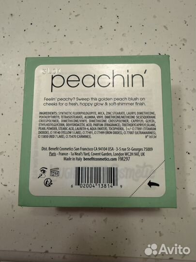 Румяна benefit peachin оригинал новые