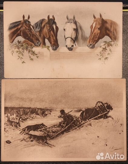 Старинные открытки с изображением лошадей