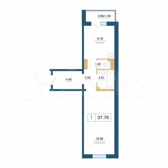 1-к. квартира, 37,7 м², 13/17 эт.