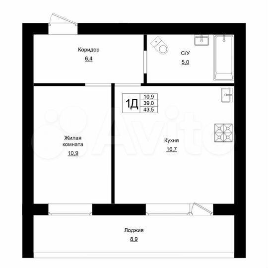 1-к. квартира, 43,5 м², 2/4 эт.
