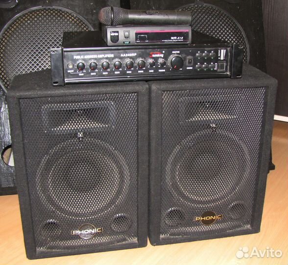 Колонки Phonic по 160W 2шт Микшер-Усилок Микрофон