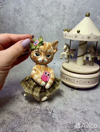 Ватные елочные игрушки кошка кот ручной работы