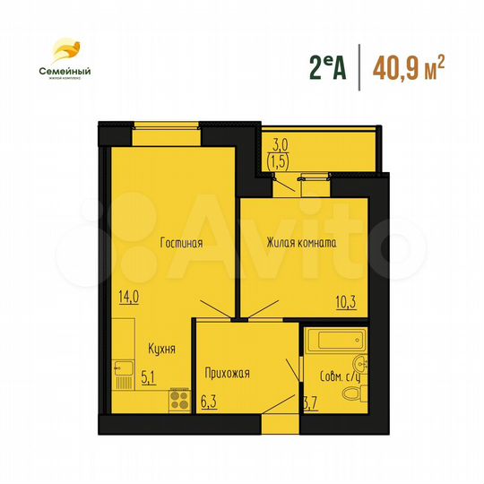 2-к. квартира, 40,9 м², 12/12 эт.