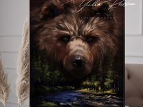 Картина медведь, тайга, пейзаж, 40х50см