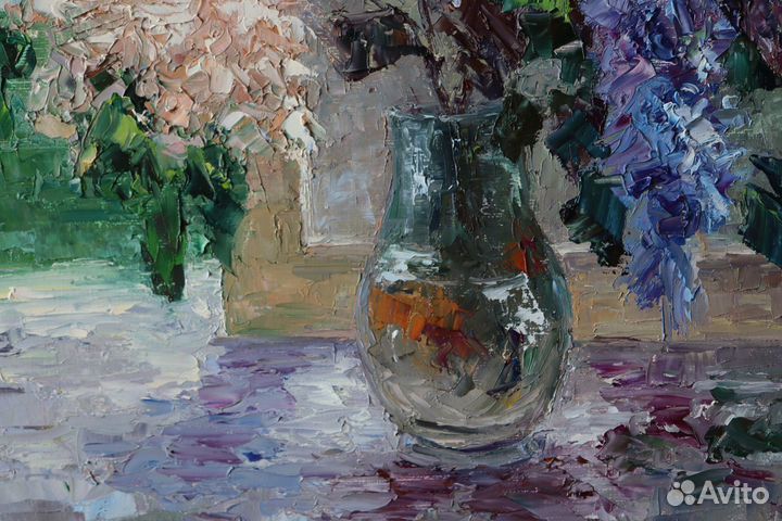 Картина маслом на холсте цветы сирень