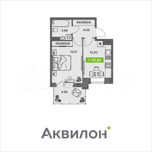 1-к. квартира, 33 м², 5/9 эт.