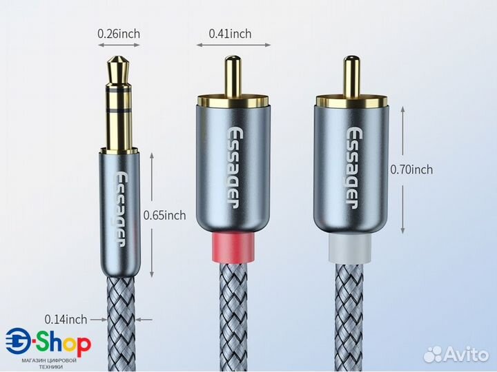 Провод Hi-Fi Essager miniJack 3.5mm (3pin) - 2xRCA