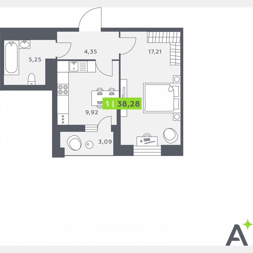1-к. квартира, 37,6 м², 12/12 эт.