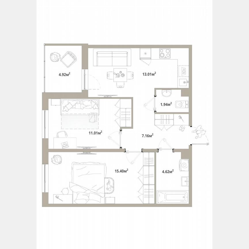 2-к. квартира, 55,6 м², 10/12 эт.