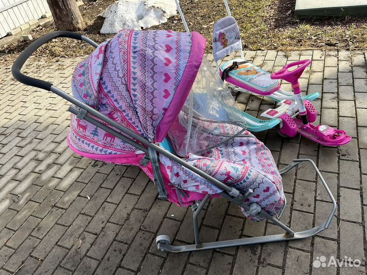 Снегокат с колесами, коляска санки и тюбинг