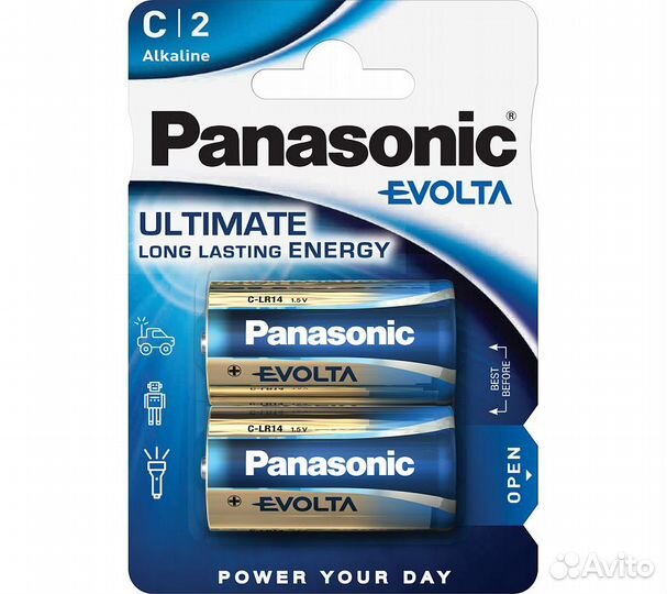 Батарейки Panasonic LR14EGE/2BP C щелочные Evolta