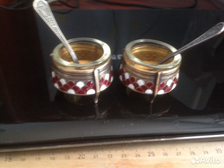 Солонки мельхиоровые с горячей эмалью