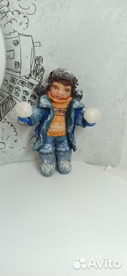 Мальчик со снежками. Ватная игрушка
