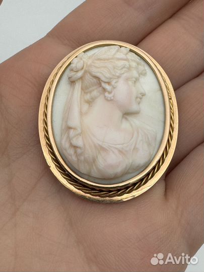 Брошь золото 583 СССР камея ленинград