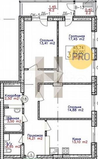3-к. квартира, 83,9 м², 23/25 эт.