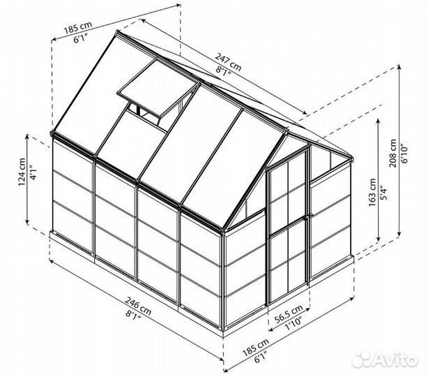 Теплица поликарбонат 2,5х1,85 m Palram Израиль