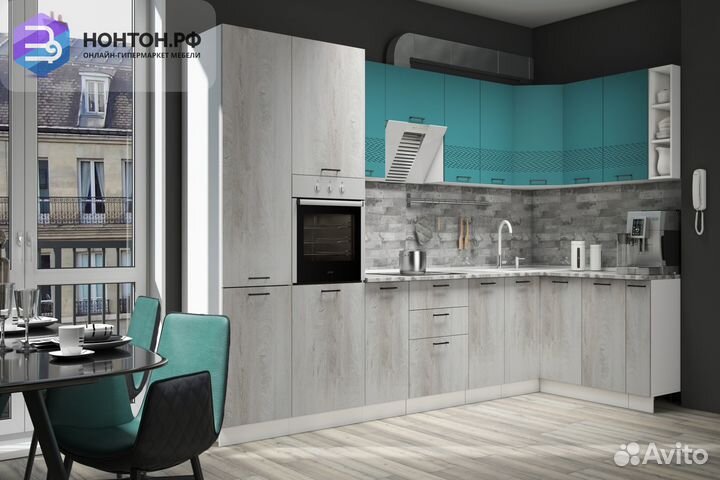 Кухня угловая Лагуна 3.5 на 1.6 м морская волна со