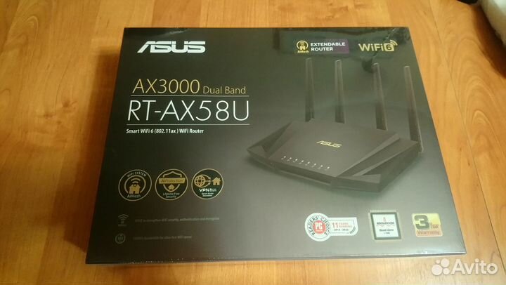 Wi-Fi роутер asus RT-AX58U, AX3000, черный