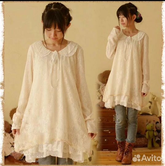 Блузка платье туника хлопок в стиле лолита