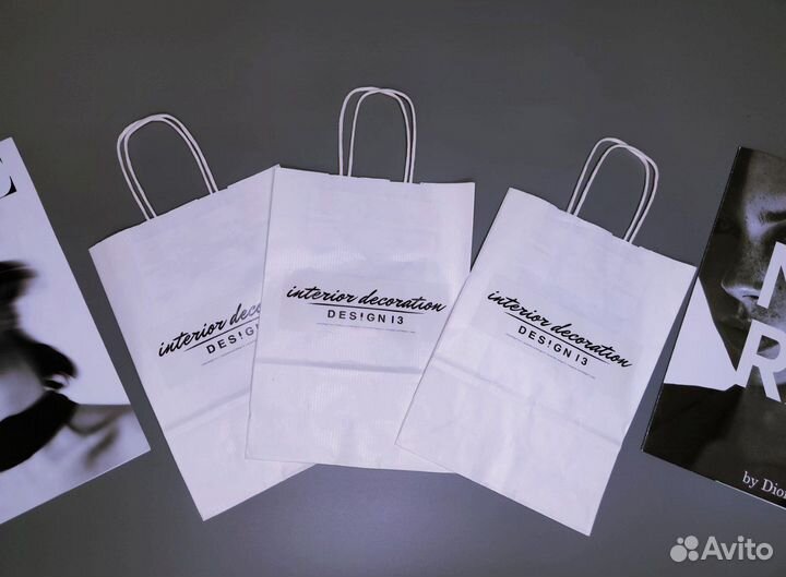 Крафтовый белый пакет с ручками 25 на 18 см