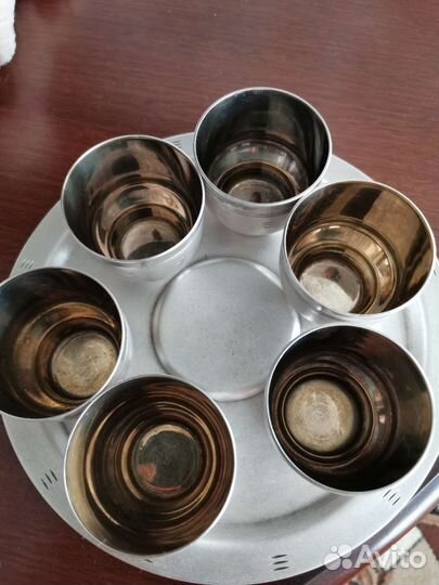 Набор мельхиоровых стопок с подносом СССР