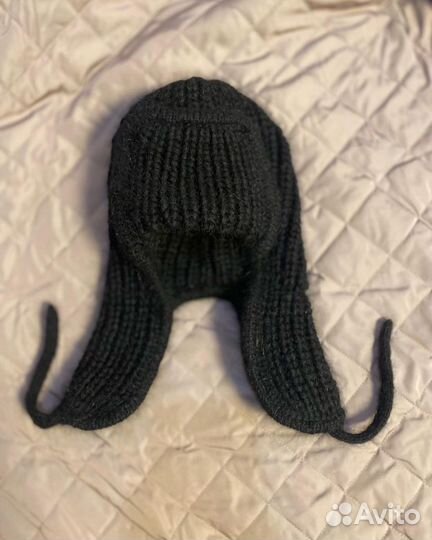 Шапка ушанка черная из пуха норки