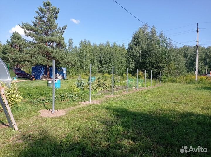 Установка столбов забора(забивание,бетонирование)