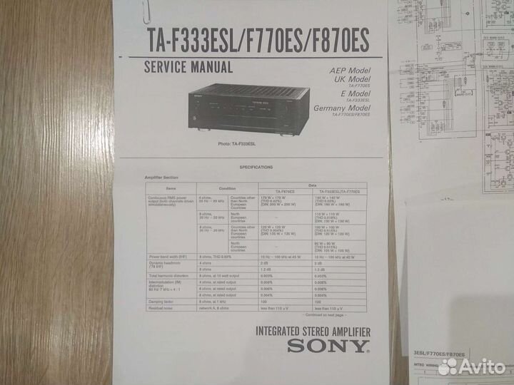 Сервис мануал усилителей sony TA f333esl/F770ES
