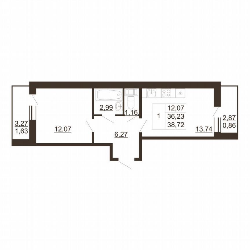 1-к. квартира, 38,7 м², 4/6 эт.