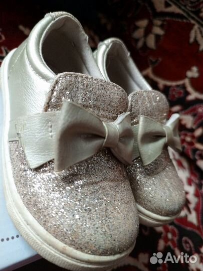 Туфли (полуботинки) 24 р-р, золотые с блестками