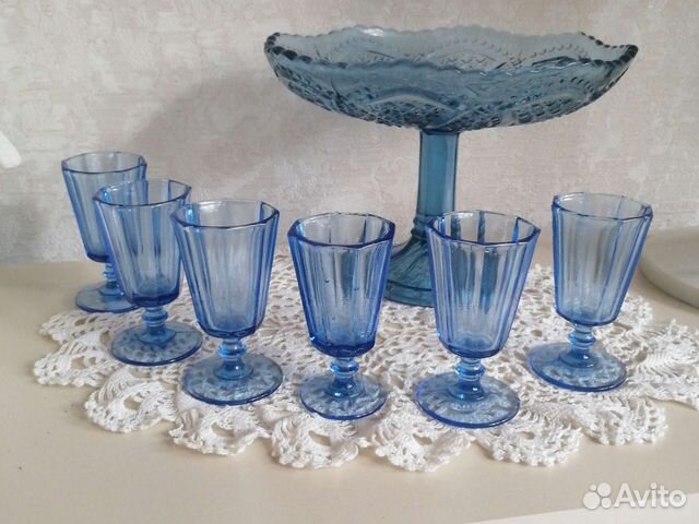 Рюмки лафитники антикварное синее стекло
