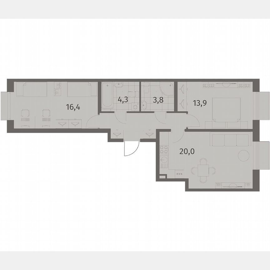 2-к. квартира, 65,7 м², 2/8 эт.