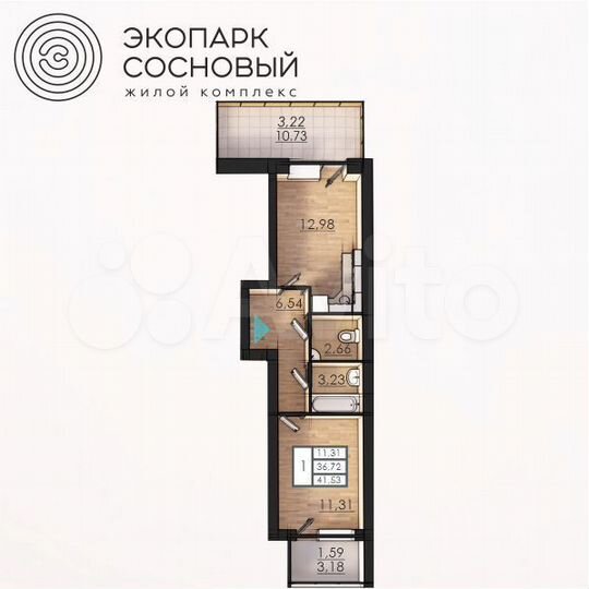 1-к. квартира, 36,7 м², 1/4 эт.