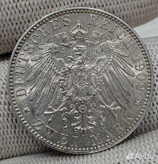 2 марки 1909 г. Саксония. Университет Лейпциг