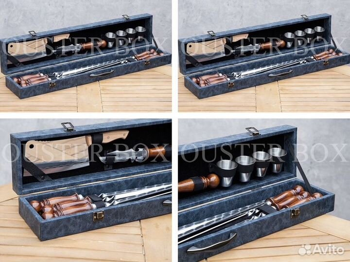 Наборы для пикника с шампурами в боксах из экокожи