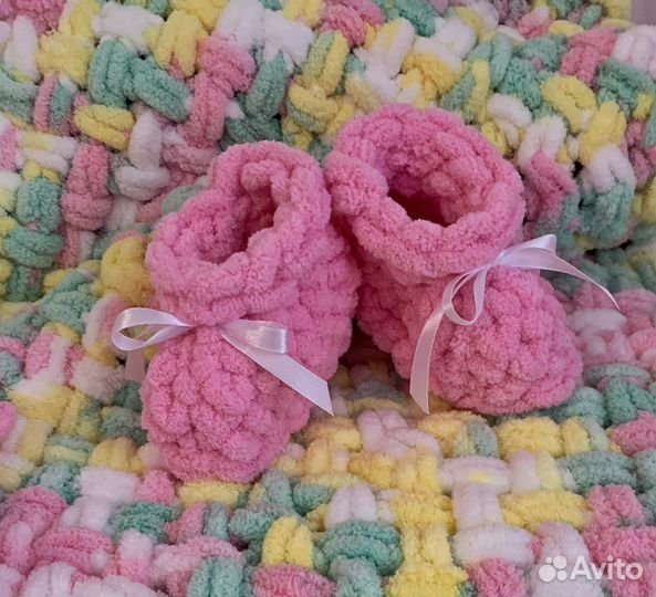 Пинетки вязаные для новорожденных, теплые носочки